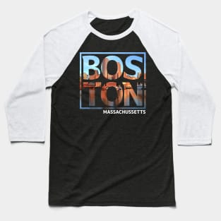 Boston Massachusetts Typography Baseball T-Shirt